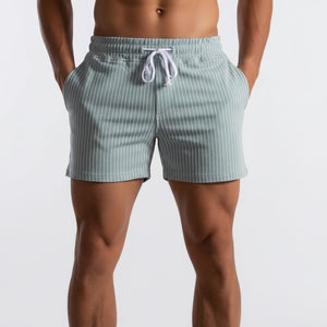 Men's vertical stripe cotton fitness running shorts in various colors
