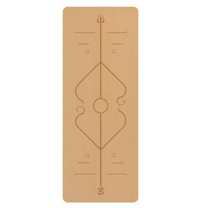 Natural rubber cork yoga mat with guide line pattern in various designs