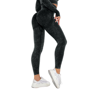Women's vintage washed camo sports leggings in multiple colors