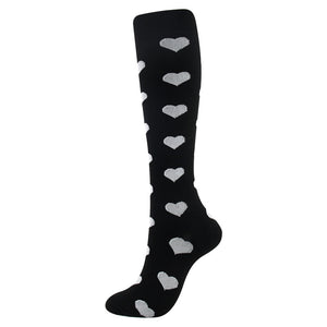 Breathable sports compression cycling and running socks in various colors and patterns