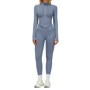 Seamless women's workout set with ribbed waist in multiple colors