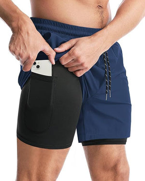 Men's quick-dry double-layer sports shorts in various colors and sizes