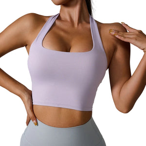Halter sports push up bra in multiple colors with lace edge and backless straps
