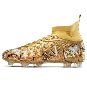 Long and short spikes soccer training shoes in multiple colors and high-top design