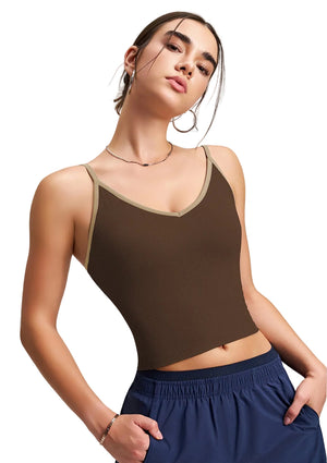 Color-block V-neck camisole with built-in padded cups in multiple colors