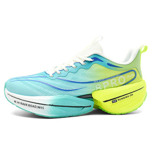 Carbon-plate shock-absorbing running shoes in multiple colors with breathable mesh and rubber outsole