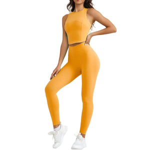 High waist running workout tights two-piece set in multiple vibrant colors