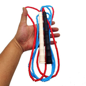 Adjustable bamboo handle skipping rope with soft beads in various colors