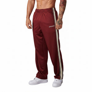 Men's sports casual straight pants available in black, white, green, red, and navy blue