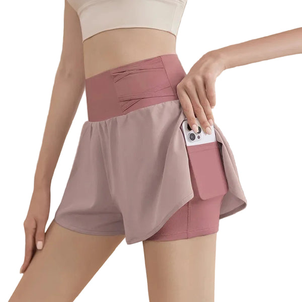 Women's loose breathable sports shorts in black and pink colors
