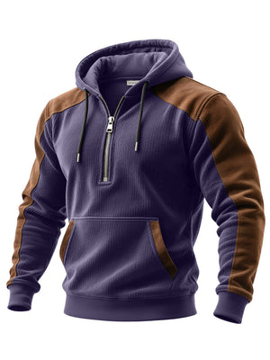 Men's slim fit digital print double hooded half zip hoodie in various colors