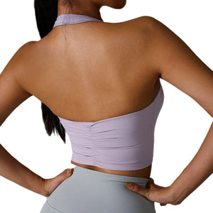 Halter sports push up bra in multiple colors with lace edge and backless straps