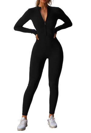 Hip raise skinny one-piece workout jumpsuit for women in black and brown colors