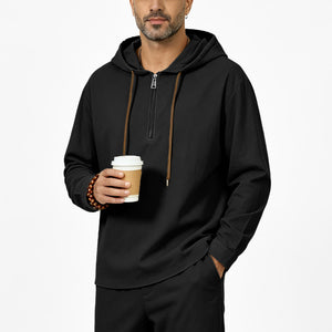 Men's linen hooded half-zip sweatshirt in various colors and sizes