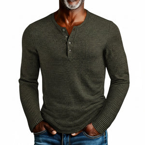 Men's casual slim fit round neck long sleeve shirt in gray