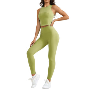 High waist running workout tights two-piece set in multiple vibrant colors