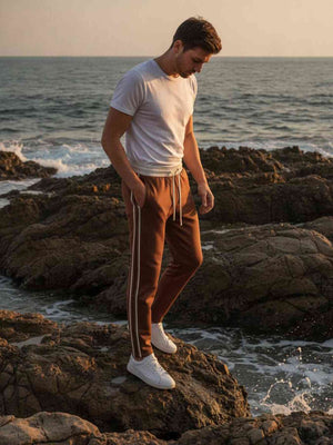 Men's anti-wrinkle stretch casual pants in black with slim straight fit