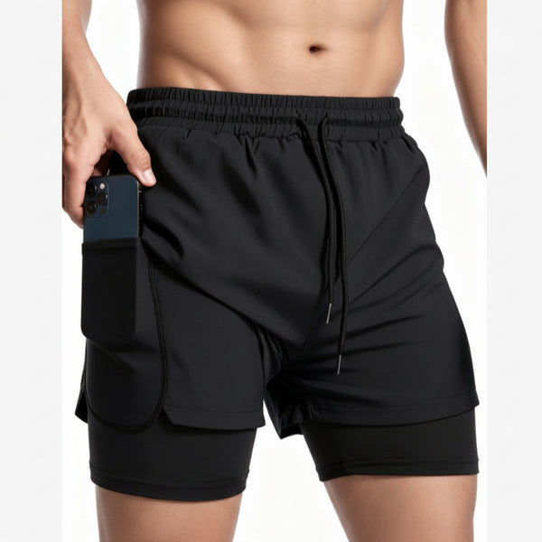 MEN'S DOUBLE LAYER QUICK DRY RUNNING SHORTS WITH BUILT-IN LINER