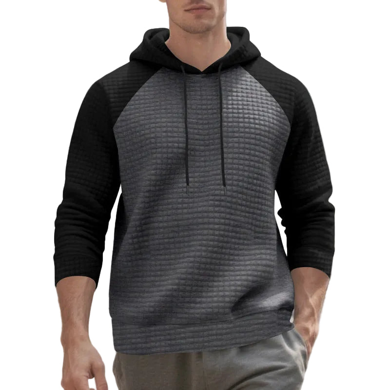 Men's jacquard small-check hooded sweatshirt in dark gray and black color