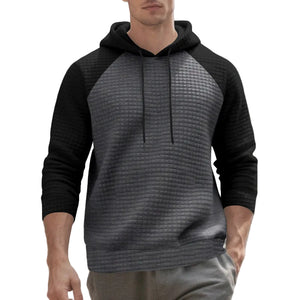 Men's jacquard small-check hooded sweatshirt in dark gray and black color