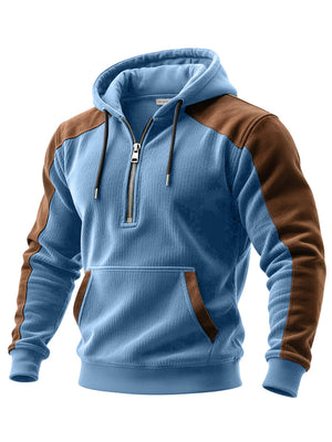 Men's slim fit digital print double hooded half zip hoodie in various colors