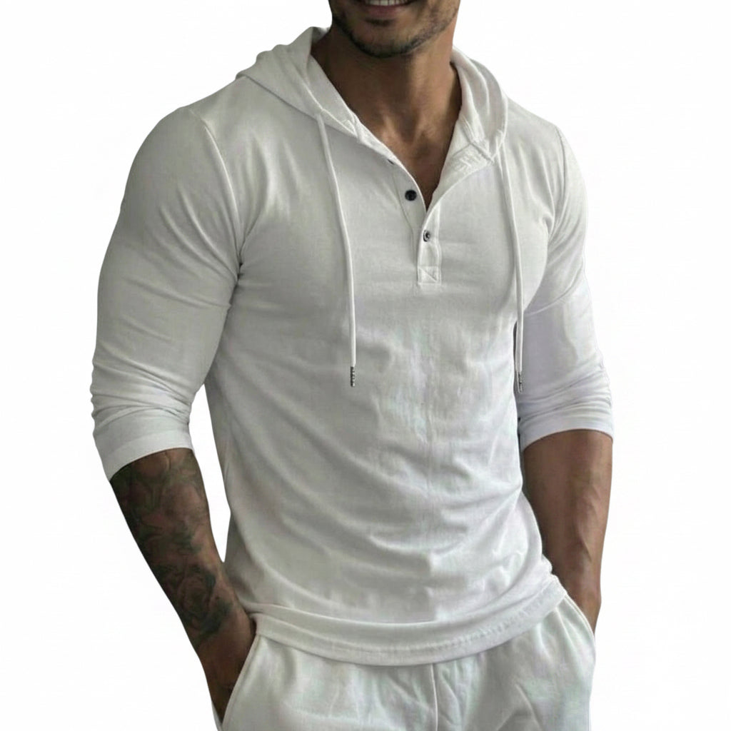 Outdoor fitness long-sleeve hooded button-up shirt in multiple colors