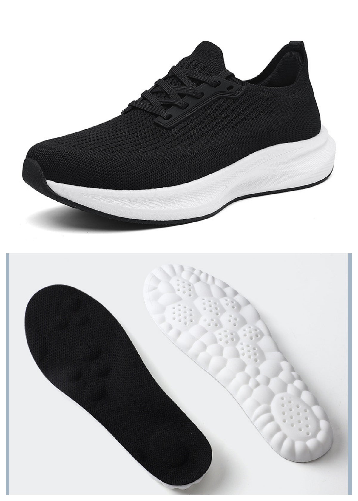 Men's mesh wide toe casual outdoor running shoes in black, white, and green colors