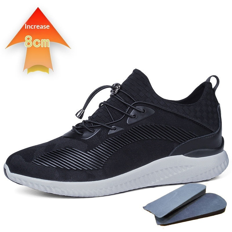 Black men's summer casual mesh shoes with invisible height increase in 6cm and 8cm options