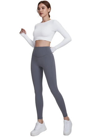Reflective printed sports leggings with pockets in multiple colors and full-length fit