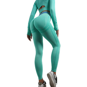 Seamless yoga pants and long sleeve workout set in various colors and styles