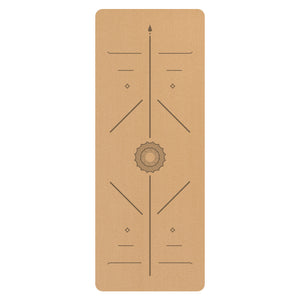 Natural rubber cork yoga mat with guide line pattern in various designs