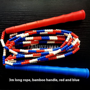 Adjustable bamboo handle skipping rope with soft beads in various colors
