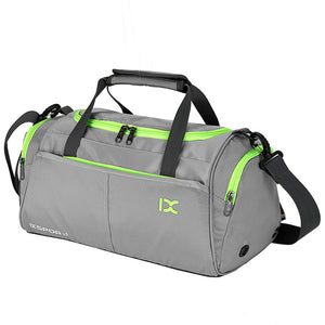Portable polyester yoga sports bag in multiple colors including red, green, blue, and black combos