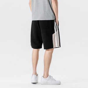 Men's American sports striped cotton shorts in black, brown, and khaki colors