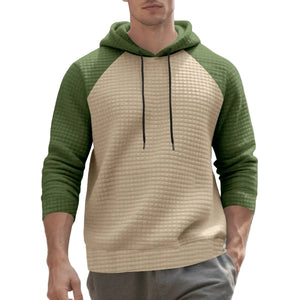 Men's jacquard small-check hooded sweatshirt in dark gray and black color