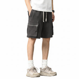 Men's cotton cargo shorts in dark gray and light gray with cargo pockets