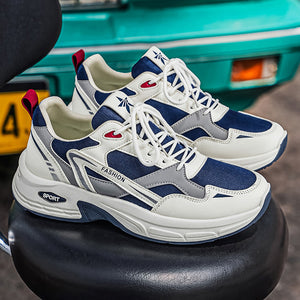 Men's breathable mesh running sneakers in white blue and white black colors