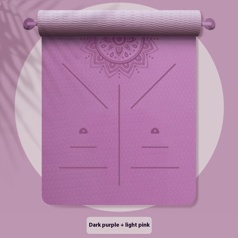 Widened TPE yoga mat with integrated guide lines in various colors and thickness options