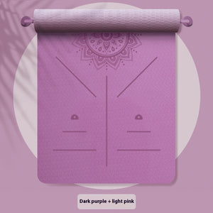 Widened TPE yoga mat with integrated guide lines in various colors and thickness options
