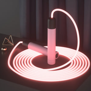Luminous LED jump rope with comfortable handles in green, pink, and blue colors
