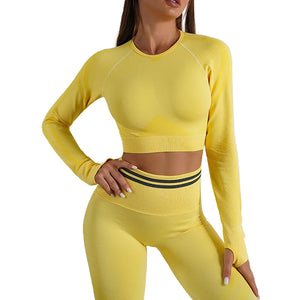 Seamless yoga pants and long sleeve workout set in various colors and styles