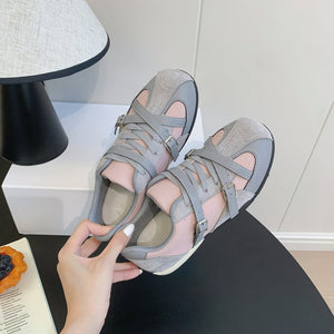 Women's retro color block thick soled board shoes in multiple colors