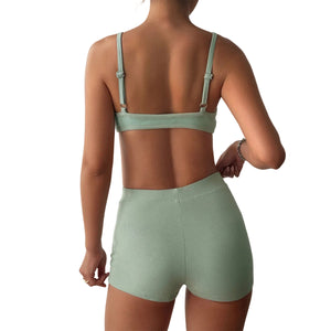 Bean green women's strapless tube top and shorts set