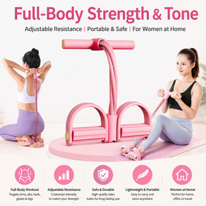 6-tube pedal resistance band with handles in pink color for full body workouts
