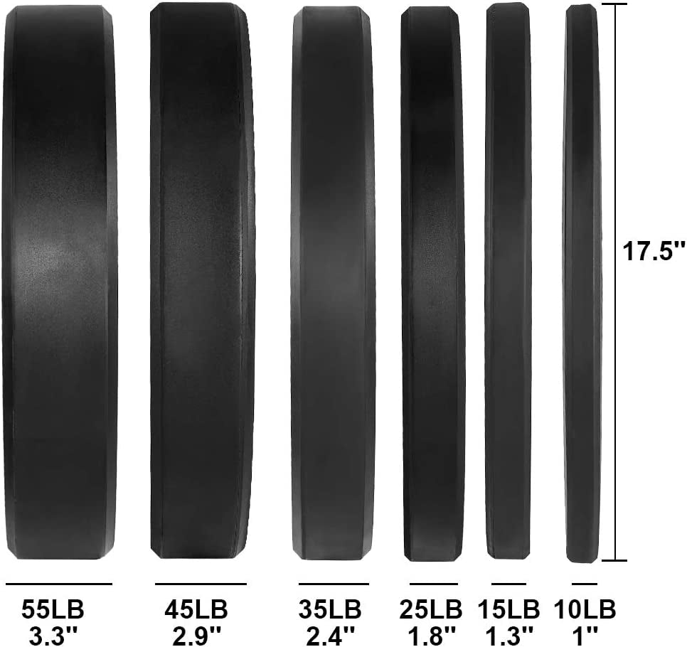 2-Inch Olympic Rubber Bumper Plates Set (10-650 lbs) for Home Gym Strength Training and Weight Lifting - Available in Multiple Colors