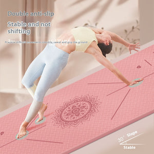 Widened TPE yoga mat with integrated guide lines in various colors and thickness options