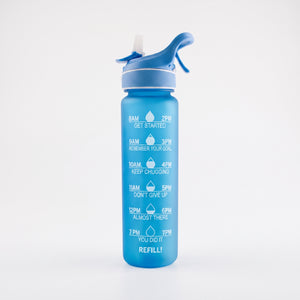 SPORTS WATER BOTTLE WITH STRAW AND TIME MARKER 1000ML