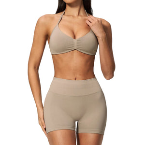 Backless halter top and shorts set for women in multiple colors