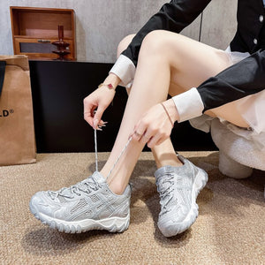 Women's breathable mesh casual sports shoes in beige and grey colors