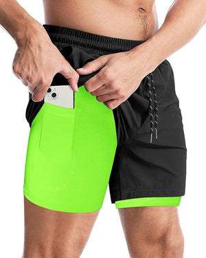 Men's quick-dry double-layer sports shorts in various colors and sizes